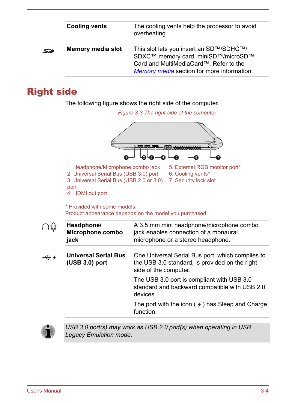 Right side, Right side -4 | Toshiba Satellite L70-B User Manual | Page 38 / 143