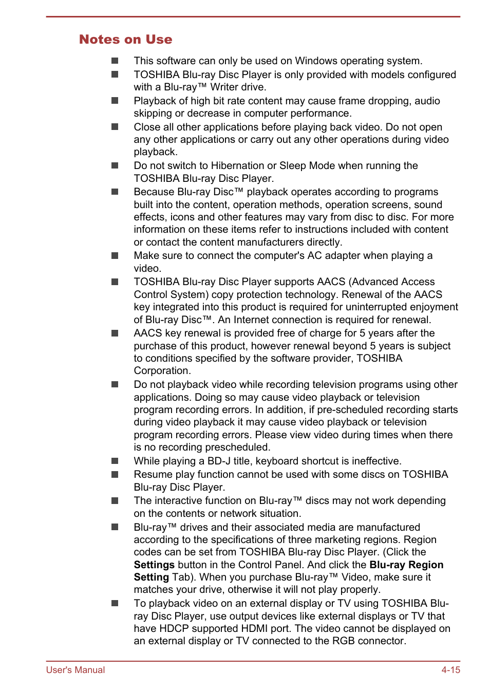 Notes on use | Toshiba Satellite L70-B User Manual | Page 64 / 143