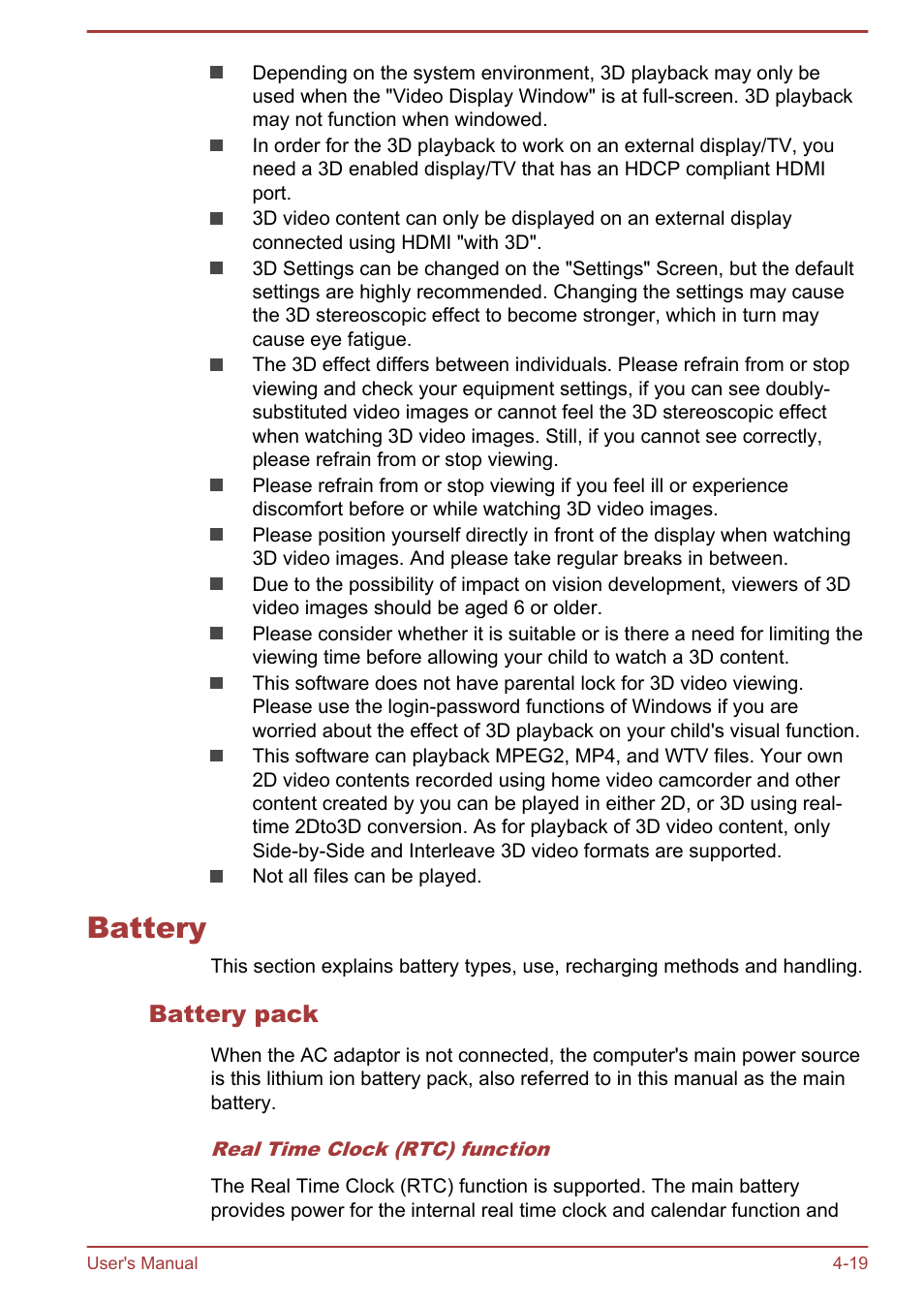 Battery, Battery pack, Battery -19 | Toshiba Satellite L70-B User Manual | Page 68 / 143