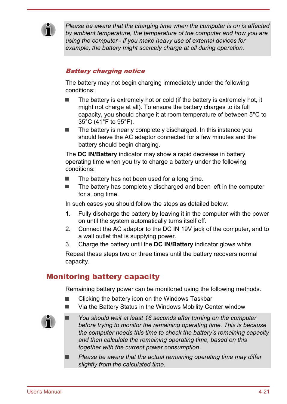 Monitoring battery capacity | Toshiba Satellite L70-B User Manual | Page 70 / 143