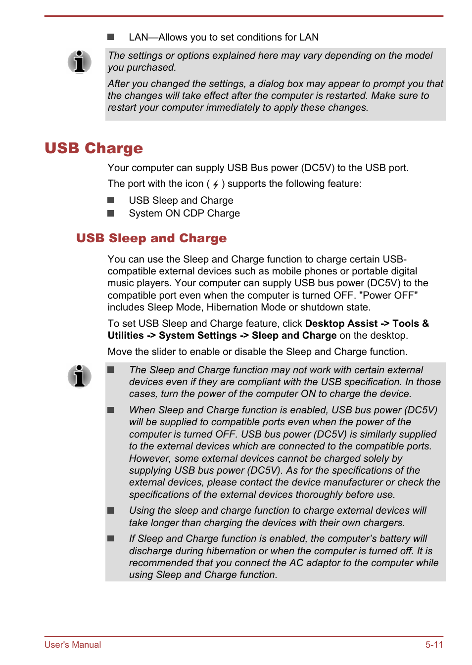 Usb charge, Usb sleep and charge, Usb charge -11 | Toshiba Satellite L70-B User Manual | Page 94 / 143