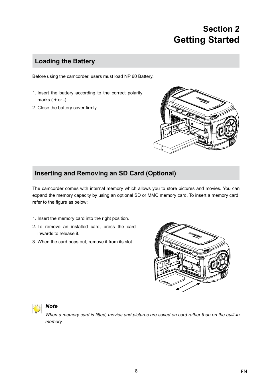 Getting started | Toshiba Camileo H10 User Manual | Page 10 / 71