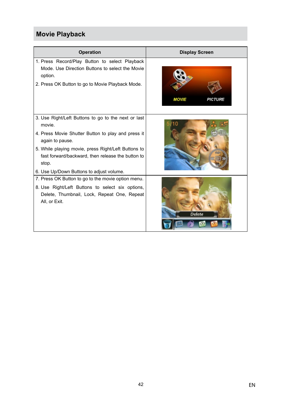 Movie playback | Toshiba Camileo H10 User Manual | Page 44 / 71