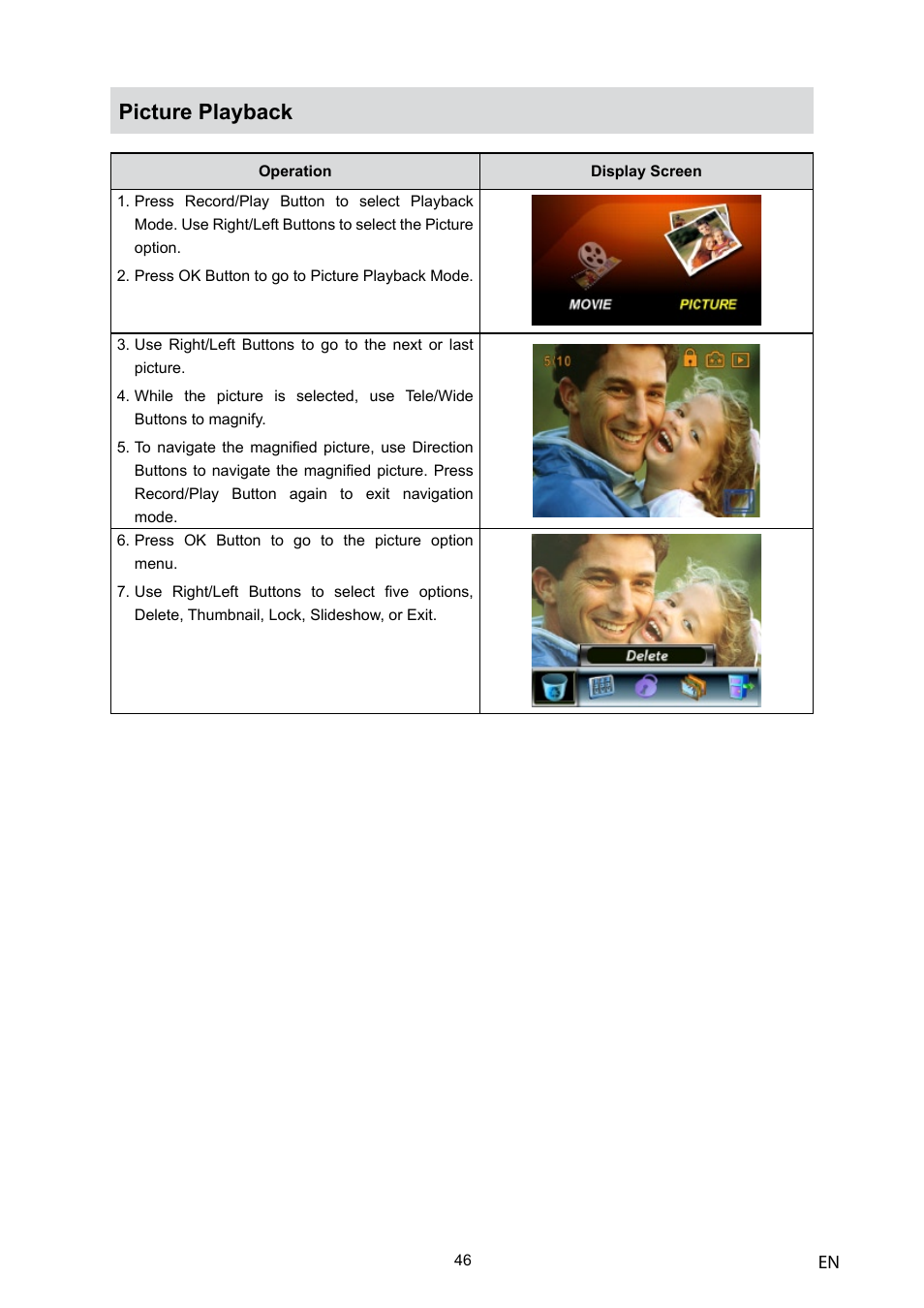 Picture playback | Toshiba Camileo H10 User Manual | Page 48 / 71
