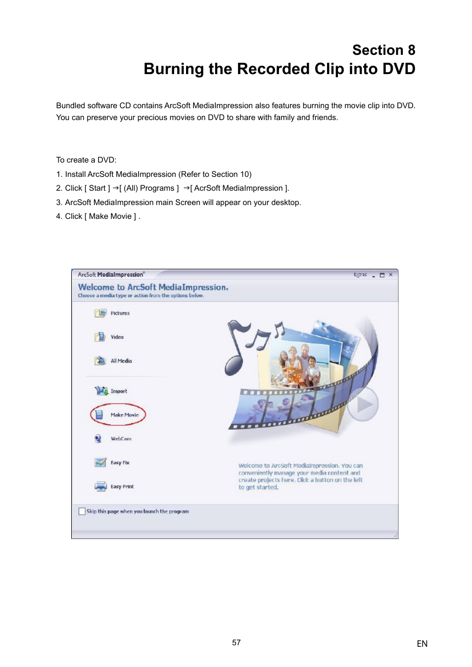 Burning the recorded clip into dvd | Toshiba Camileo H10 User Manual | Page 59 / 71