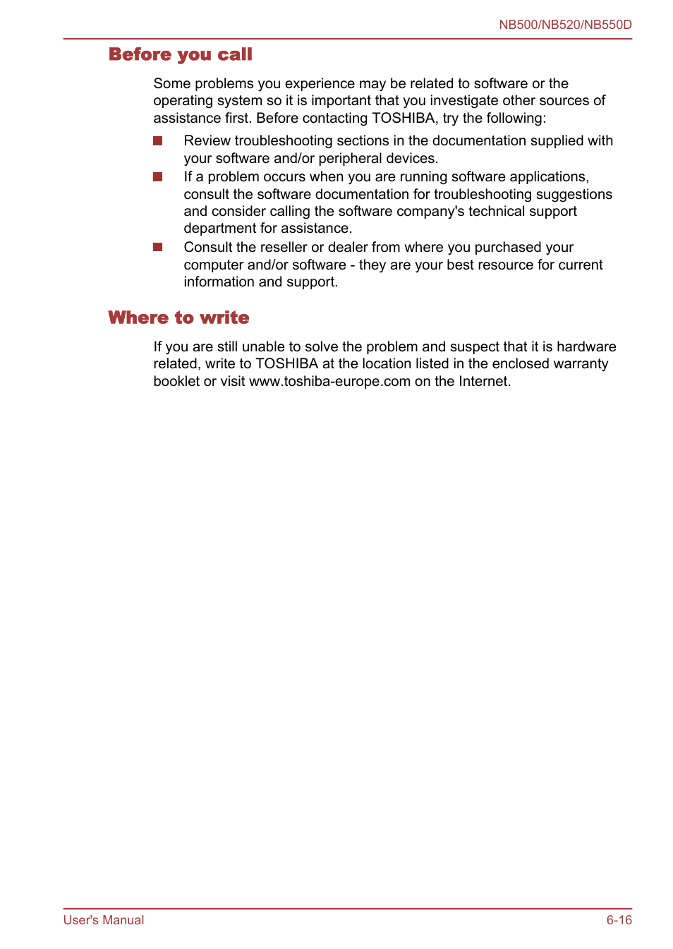 Before you call, Where to write | Toshiba NB550D User Manual | Page 109 / 135