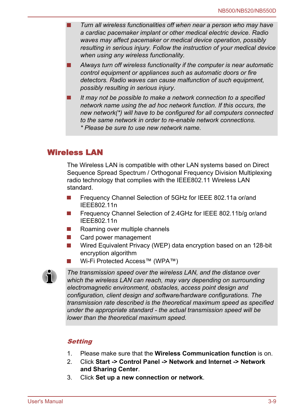 Wireless lan | Toshiba NB550D User Manual | Page 43 / 135