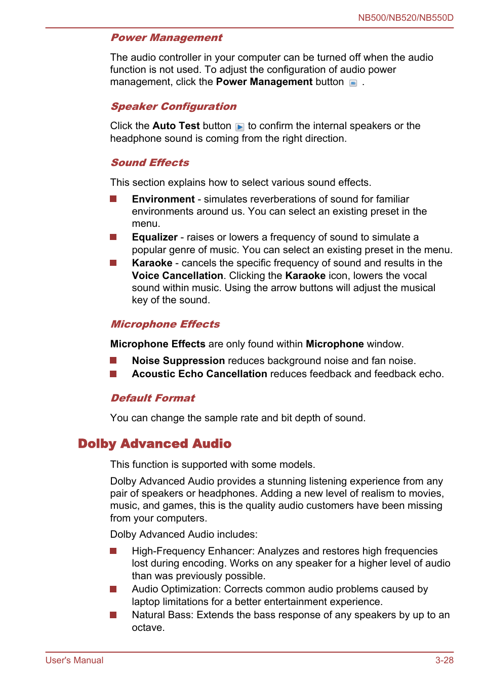 Dolby advanced audio | Toshiba NB550D User Manual | Page 62 / 135