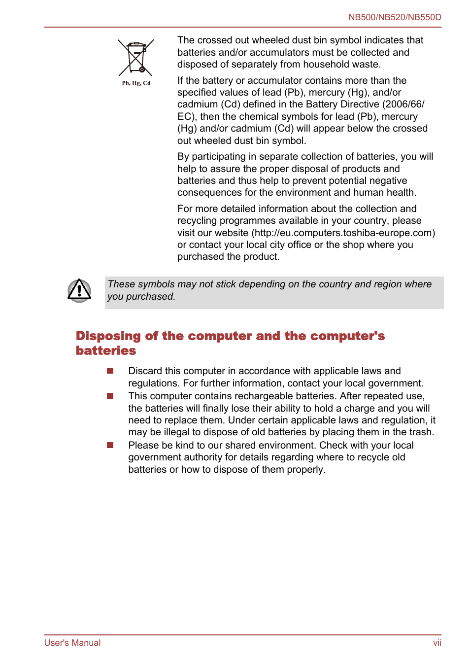 Toshiba NB550D User Manual | Page 7 / 135