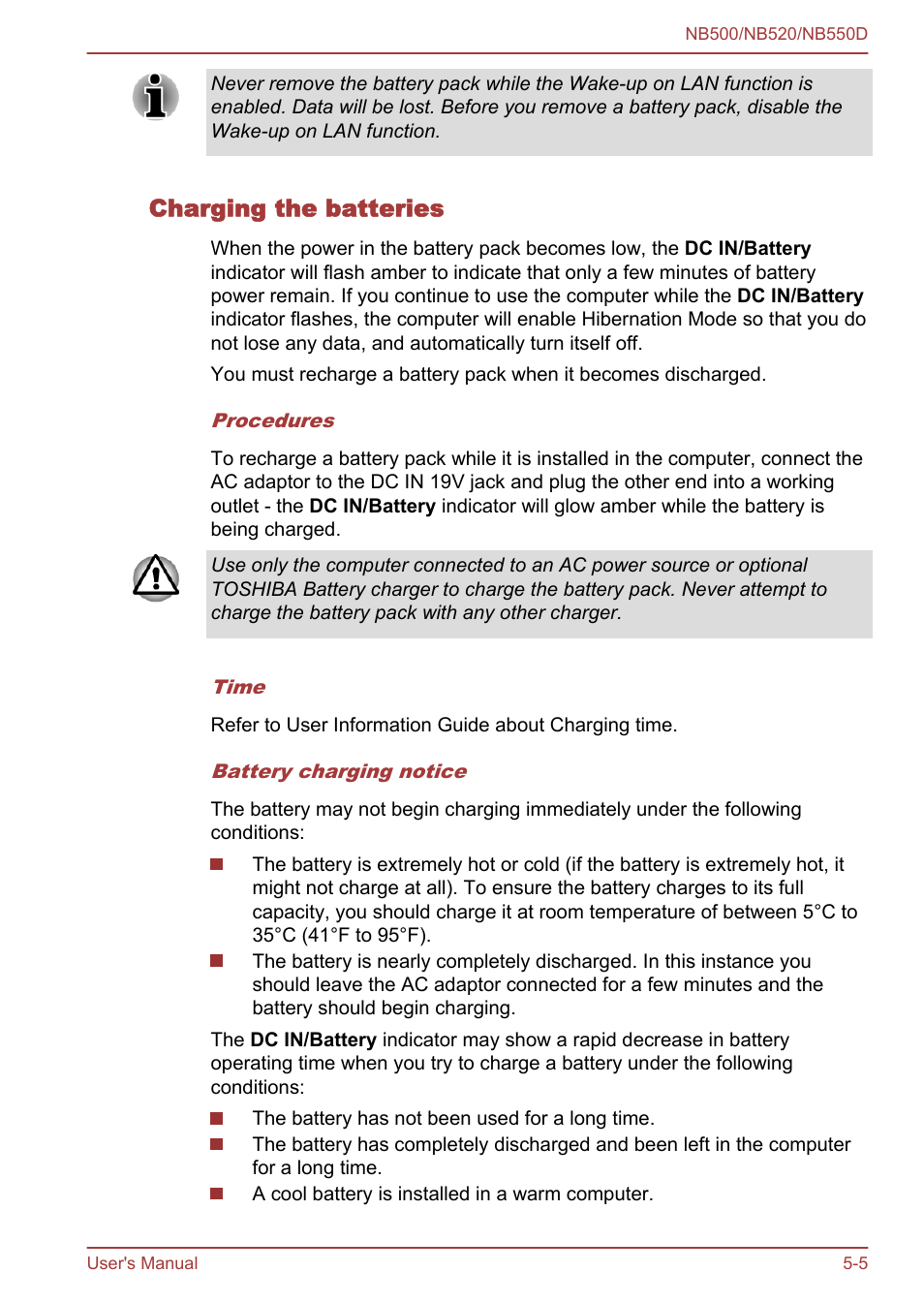 Charging the batteries | Toshiba NB550D User Manual | Page 88 / 135