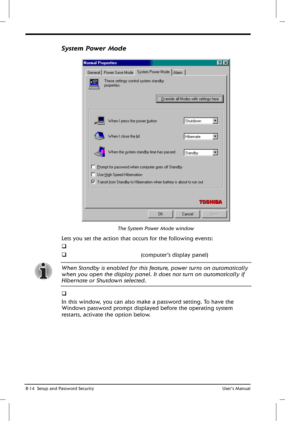 System power mode | Toshiba Satellite 2650 User Manual | Page 105 / 208