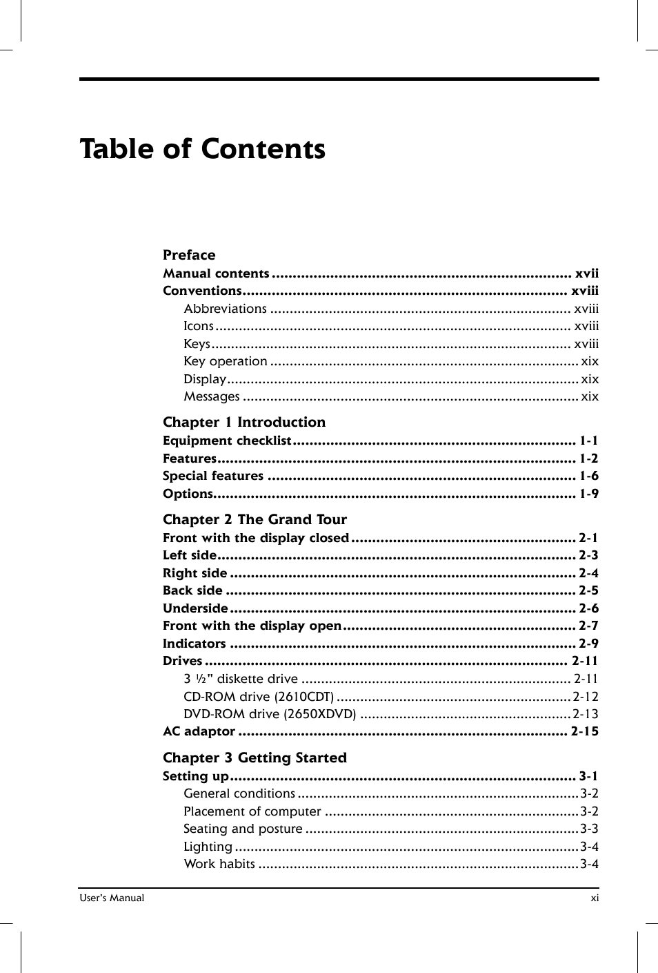 Toshiba Satellite 2650 User Manual | Page 11 / 208