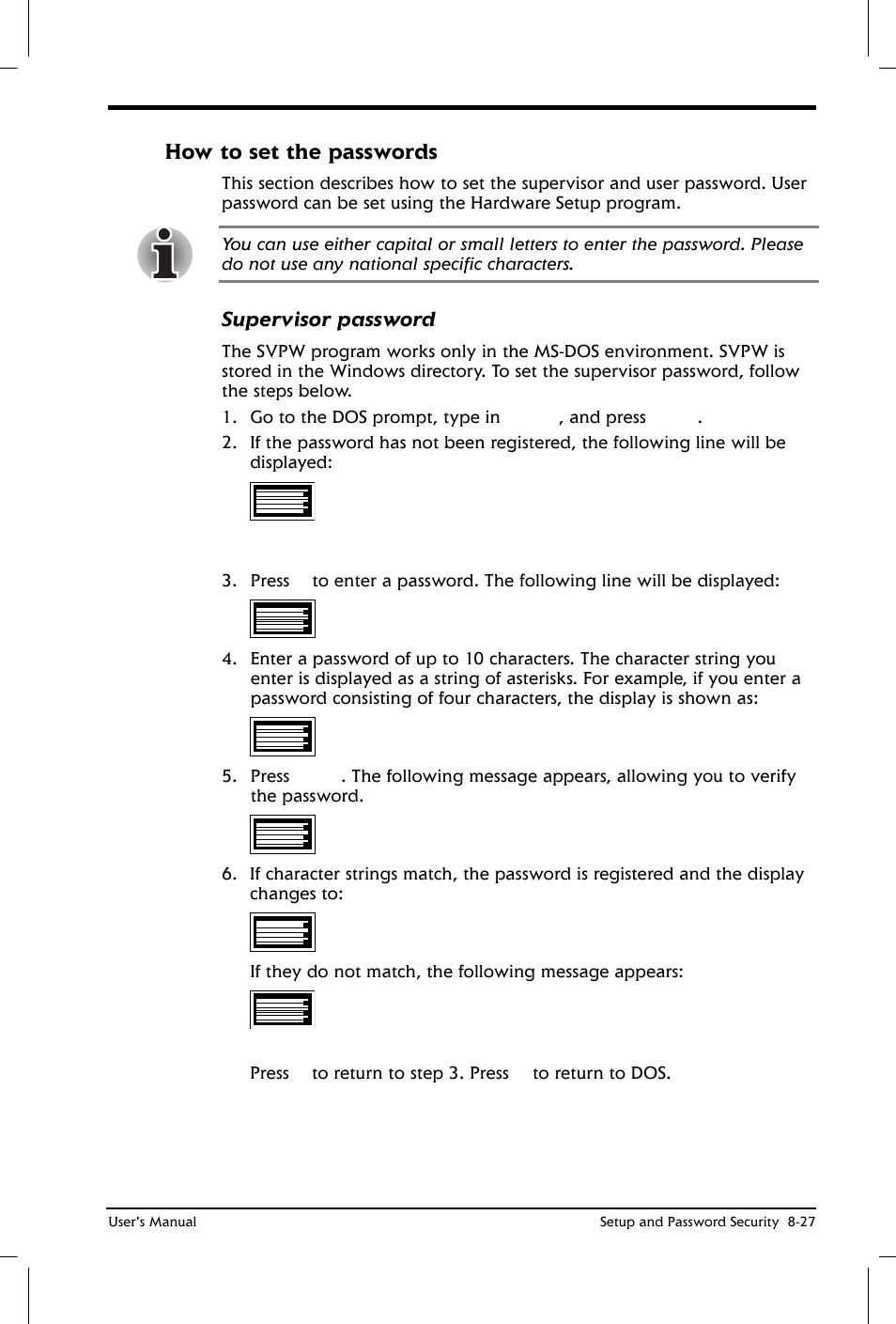 How to set the passwords, Supervisor password | Toshiba Satellite 2650 User Manual | Page 118 / 208