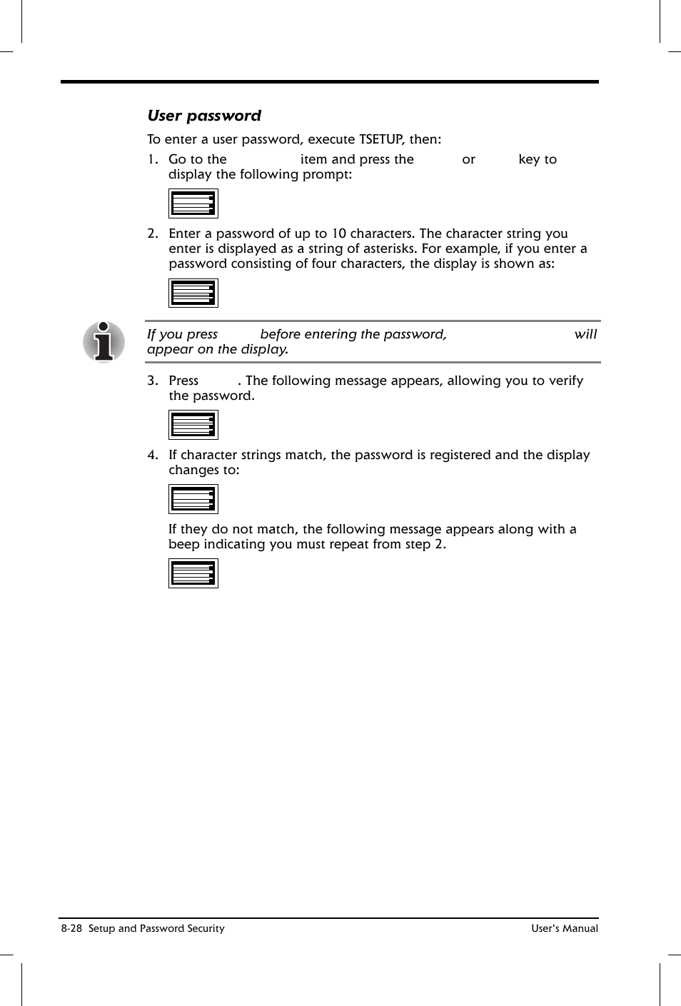 User password | Toshiba Satellite 2650 User Manual | Page 119 / 208