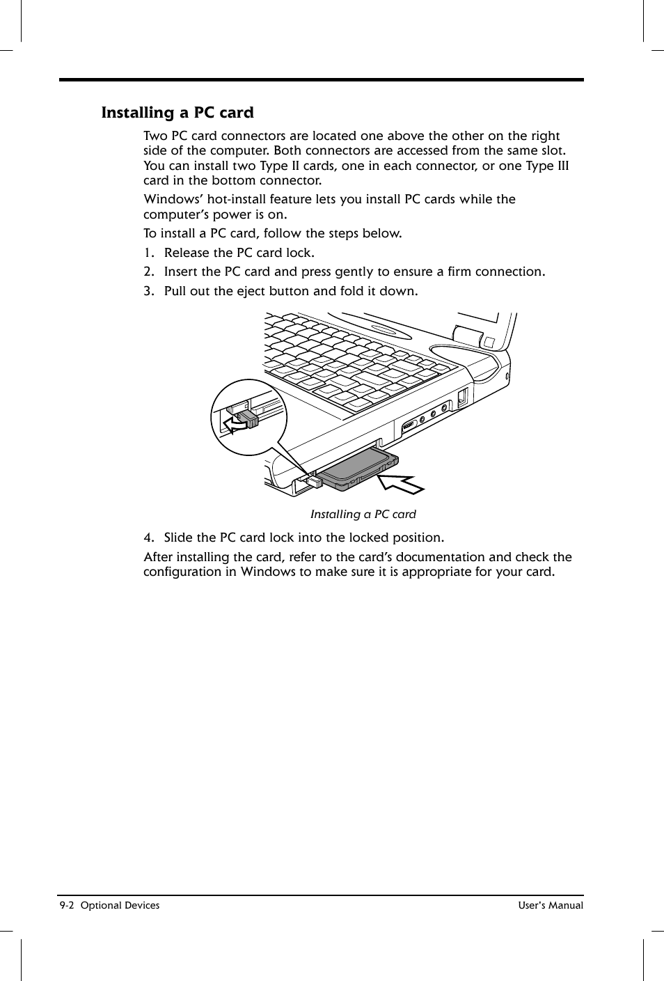 Installing a pc card | Toshiba Satellite 2650 User Manual | Page 126 / 208