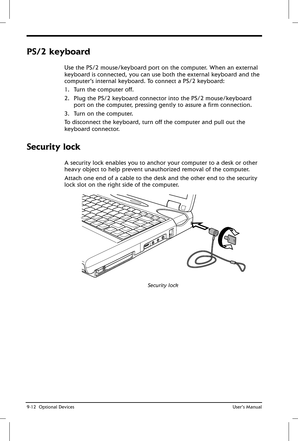 Ps/2 keyboard, Security lock | Toshiba Satellite 2650 User Manual | Page 136 / 208