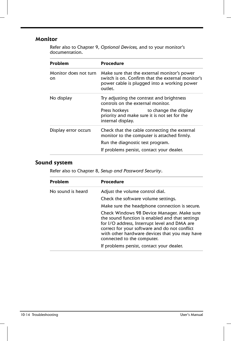 Monitor, Sound system | Toshiba Satellite 2650 User Manual | Page 150 / 208