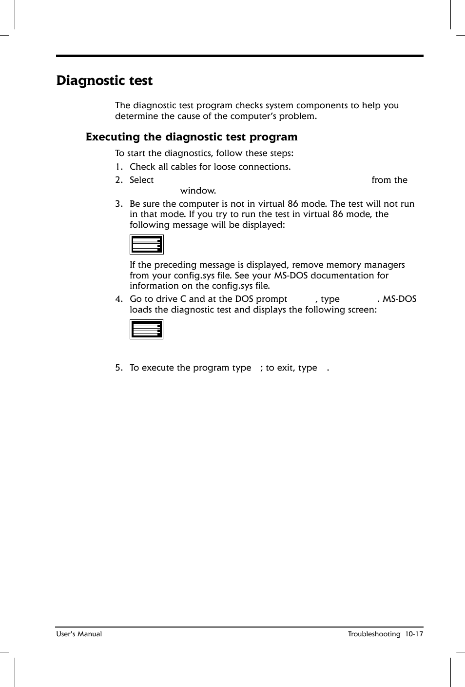 Diagnostic test, Executing the diagnostic test program | Toshiba Satellite 2650 User Manual | Page 153 / 208