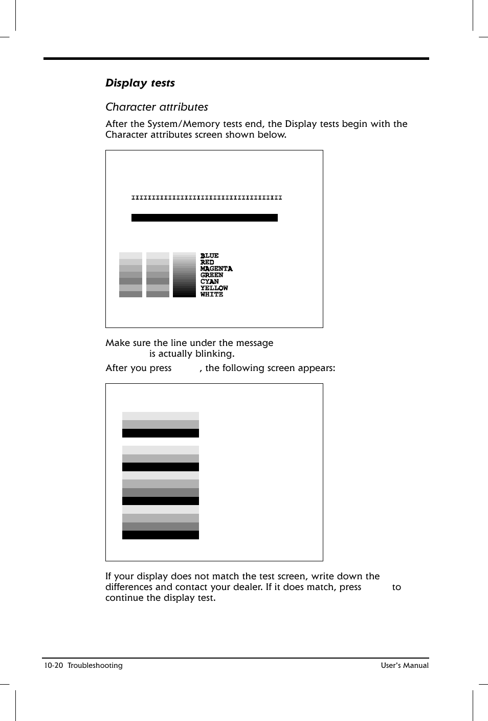 Display tests character attributes | Toshiba Satellite 2650 User Manual | Page 156 / 208