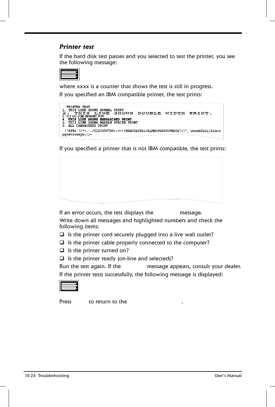 Printer test | Toshiba Satellite 2650 User Manual | Page 160 / 208