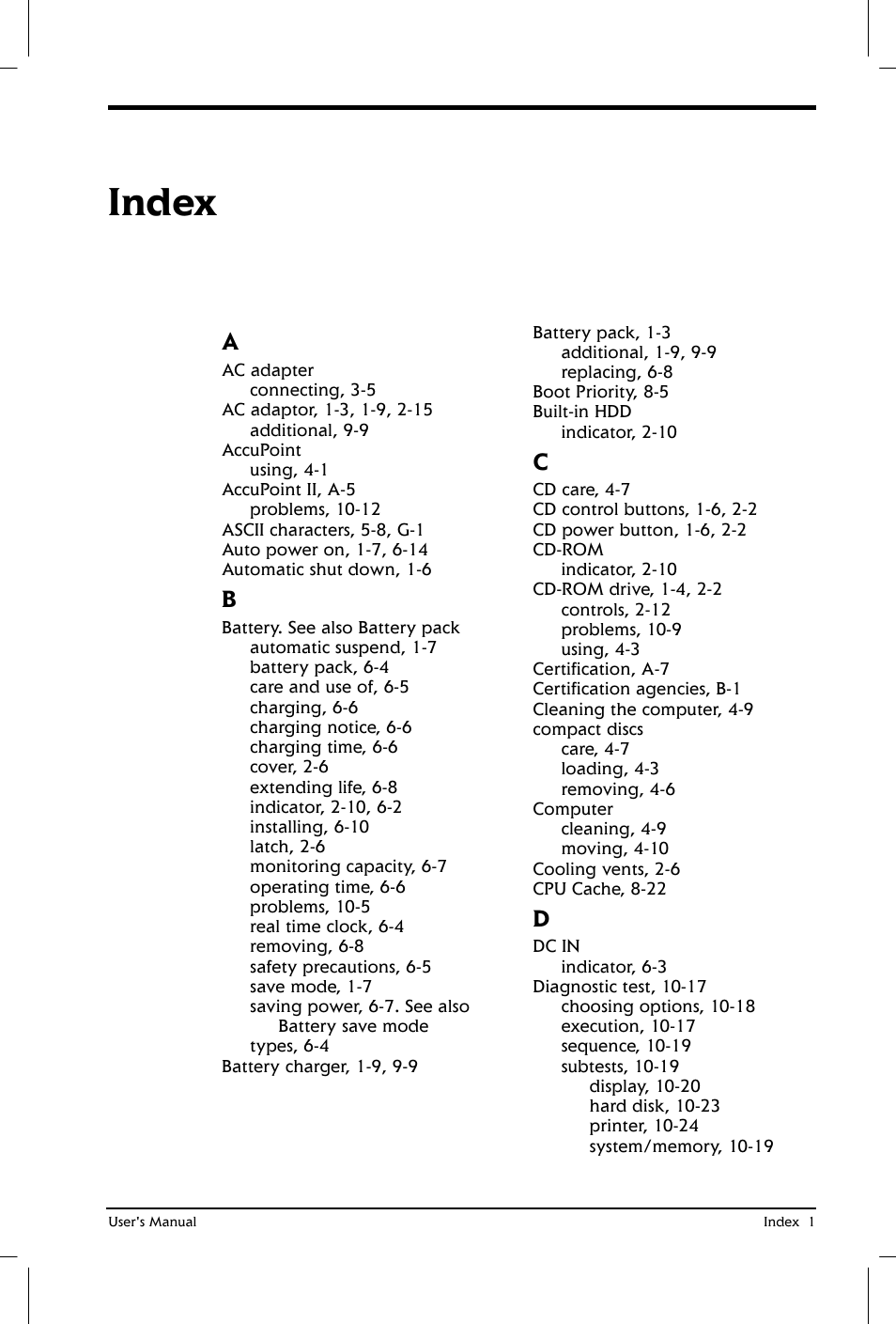 Index | Toshiba Satellite 2650 User Manual | Page 204 / 208