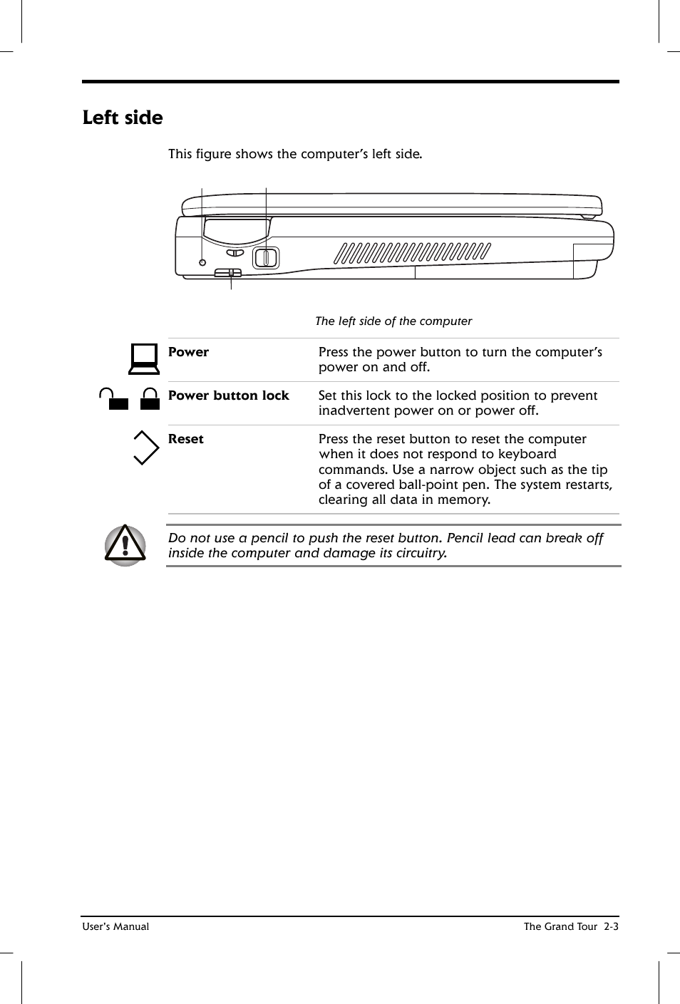 Left side | Toshiba Satellite 2650 User Manual | Page 31 / 208