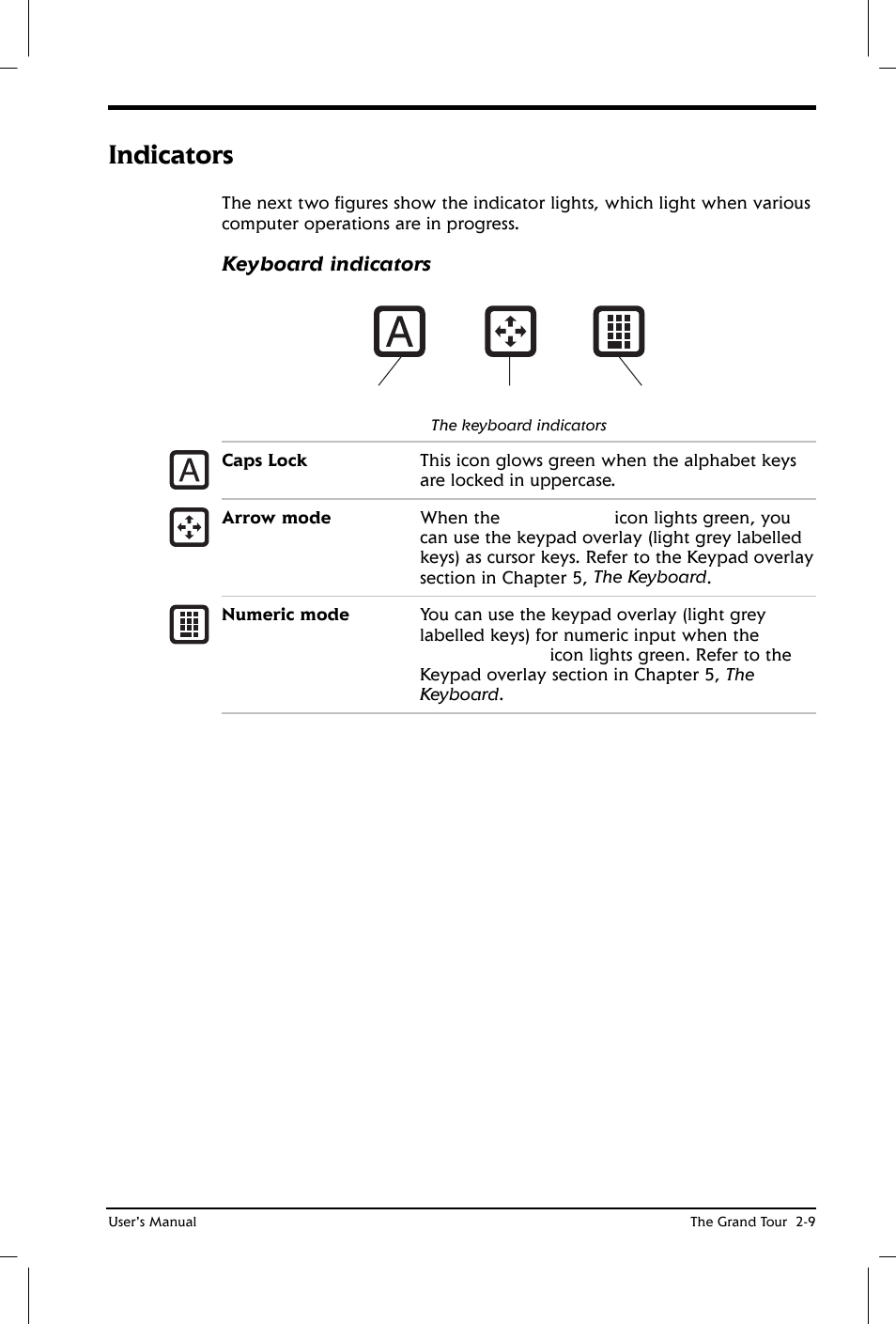 Indicators, Keyboard indicators | Toshiba Satellite 2650 User Manual | Page 37 / 208