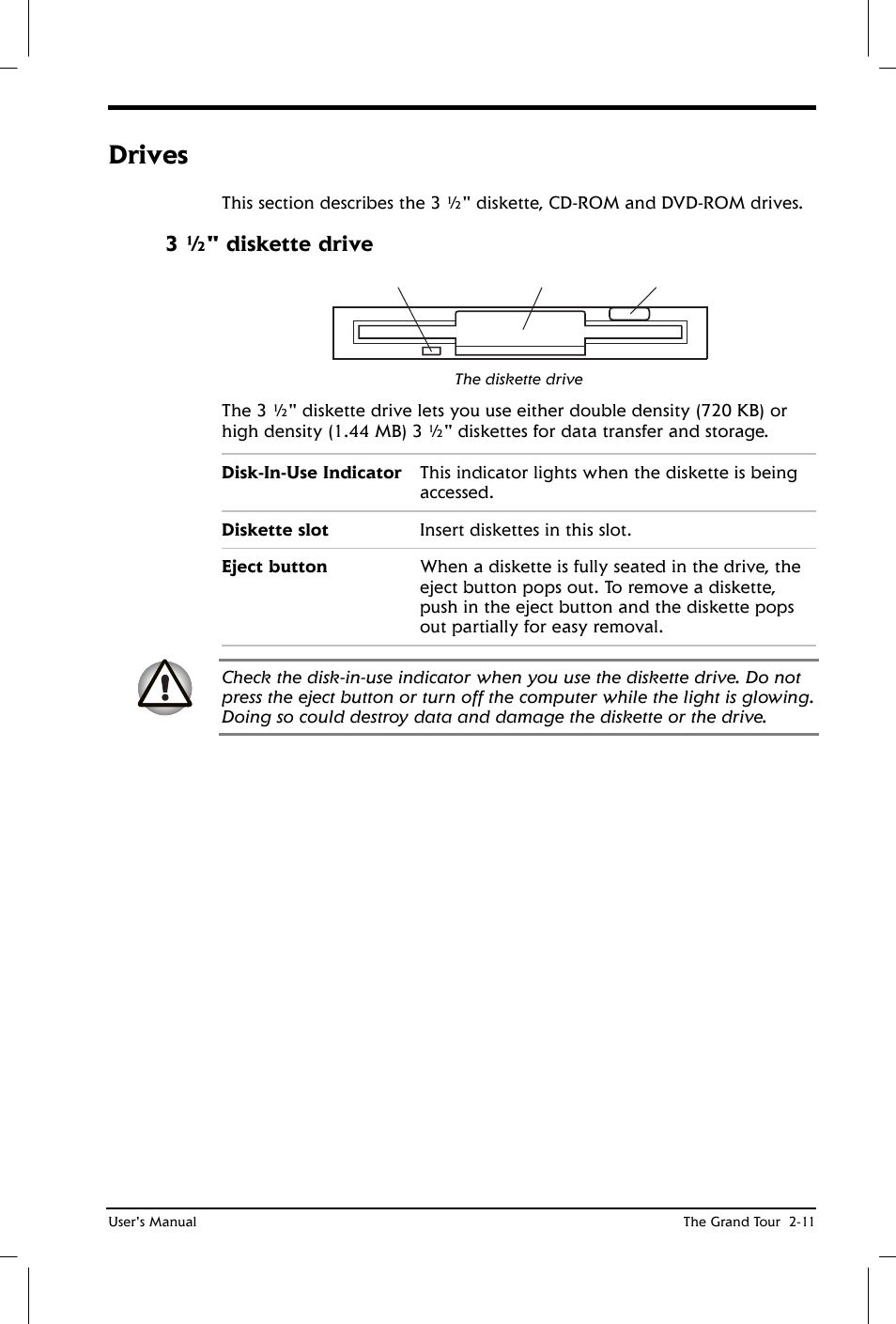 Drives, 3 ½" diskette drive | Toshiba Satellite 2650 User Manual | Page 39 / 208