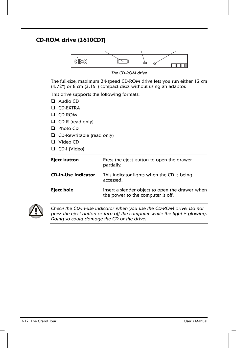 Cd-rom drive (2610cdt) | Toshiba Satellite 2650 User Manual | Page 40 / 208