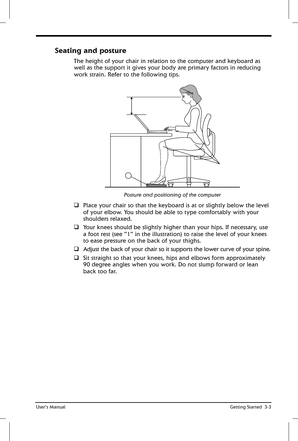Seating and posture | Toshiba Satellite 2650 User Manual | Page 46 / 208