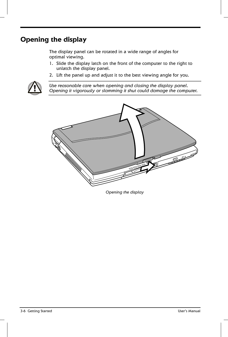 Opening the display | Toshiba Satellite 2650 User Manual | Page 49 / 208