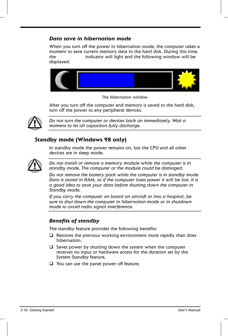 Standby mode (windows 98 only) | Toshiba Satellite 2650 User Manual | Page 53 / 208