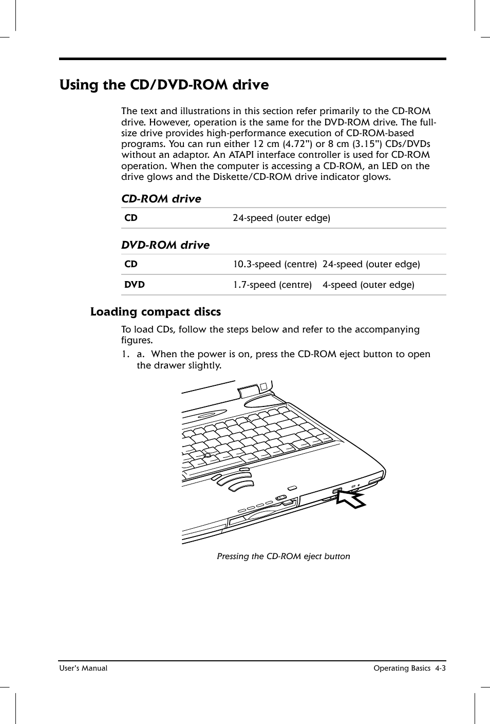 Using the cd/dvd-rom drive, Loading compact discs | Toshiba Satellite 2650 User Manual | Page 58 / 208