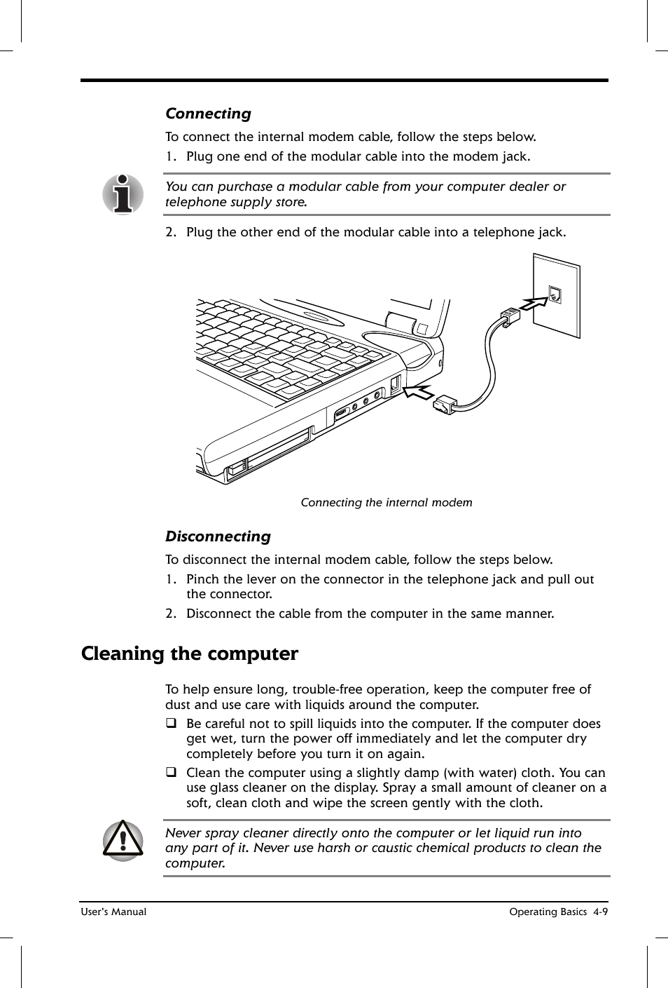 Cleaning the computer | Toshiba Satellite 2650 User Manual | Page 64 / 208