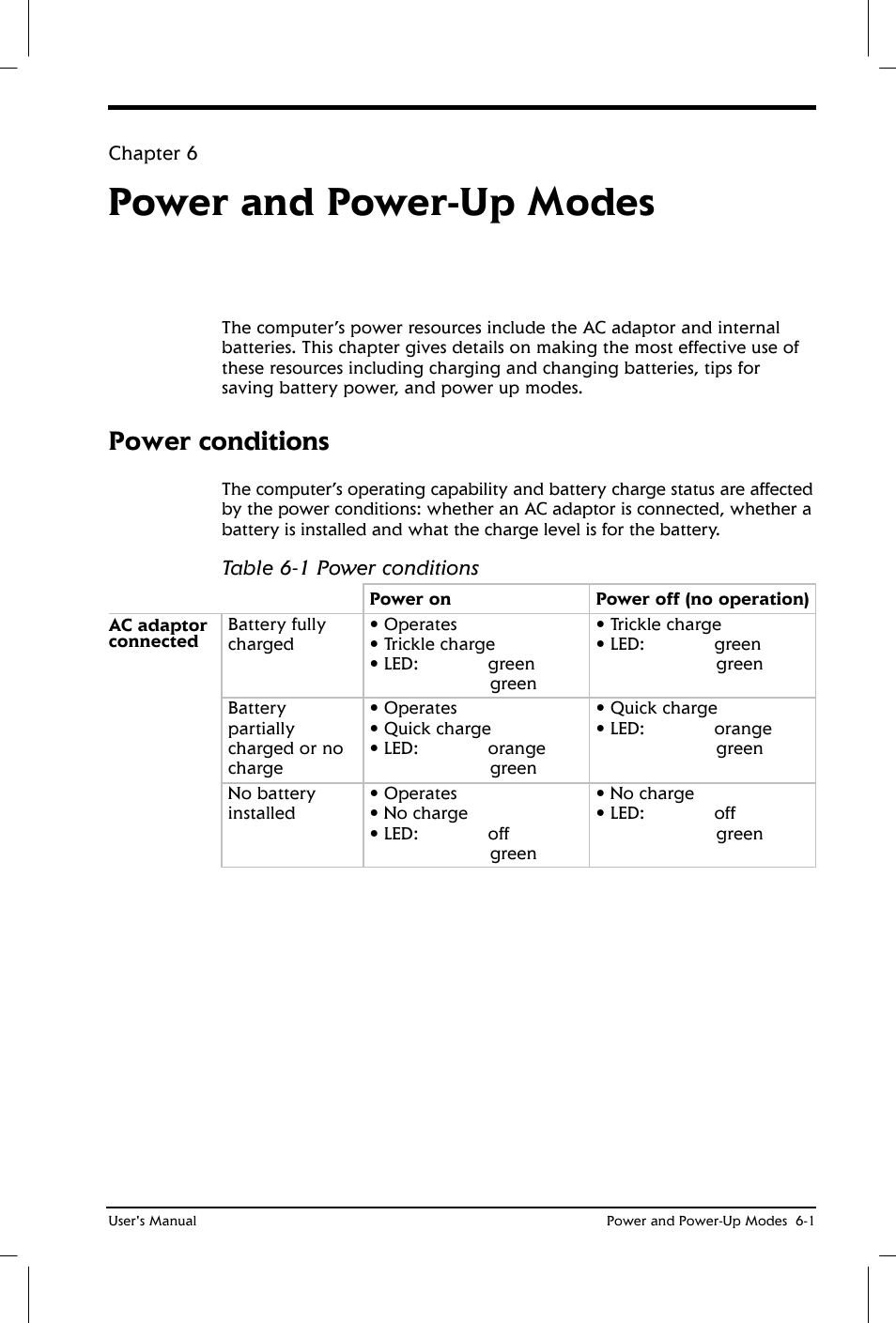 Power and power-up modes, Power conditions | Toshiba Satellite 2650 User Manual | Page 74 / 208