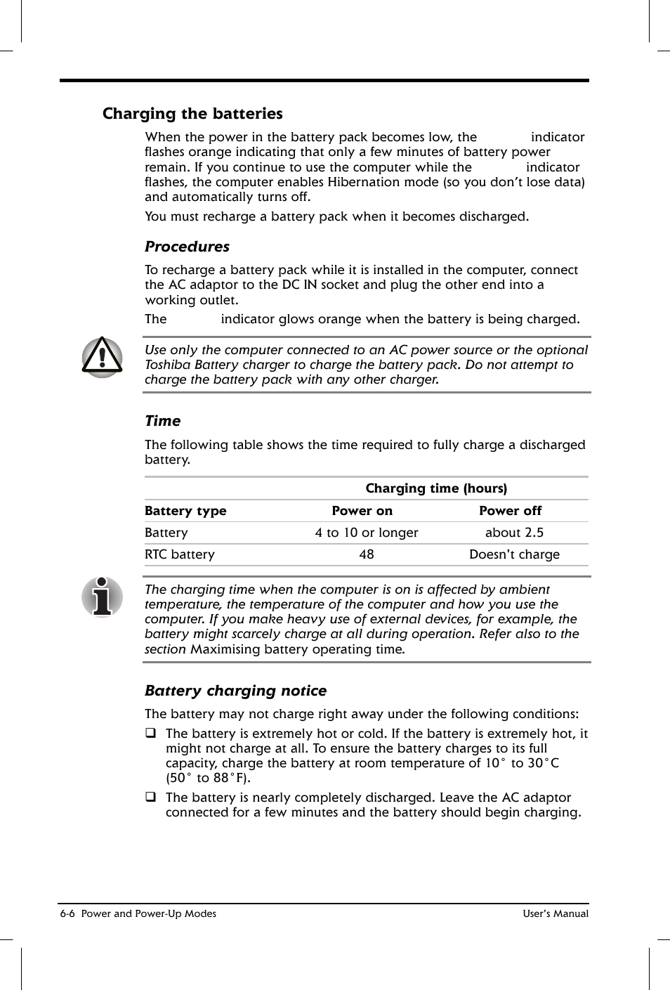 Charging the batteries | Toshiba Satellite 2650 User Manual | Page 79 / 208