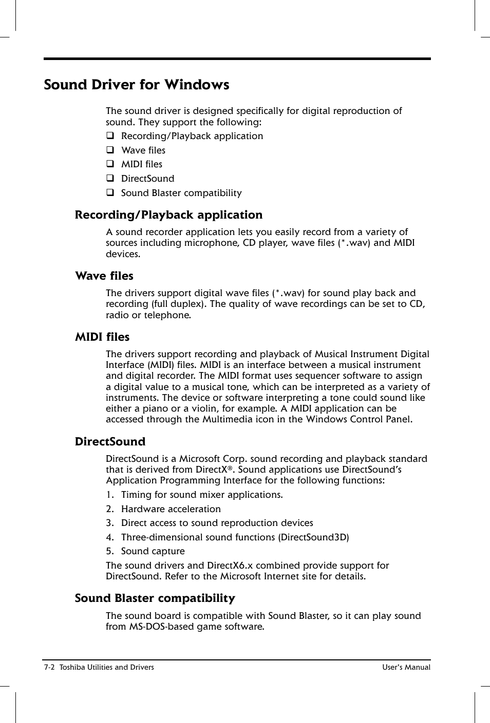 Sound driver for windows | Toshiba Satellite 2650 User Manual | Page 89 / 208