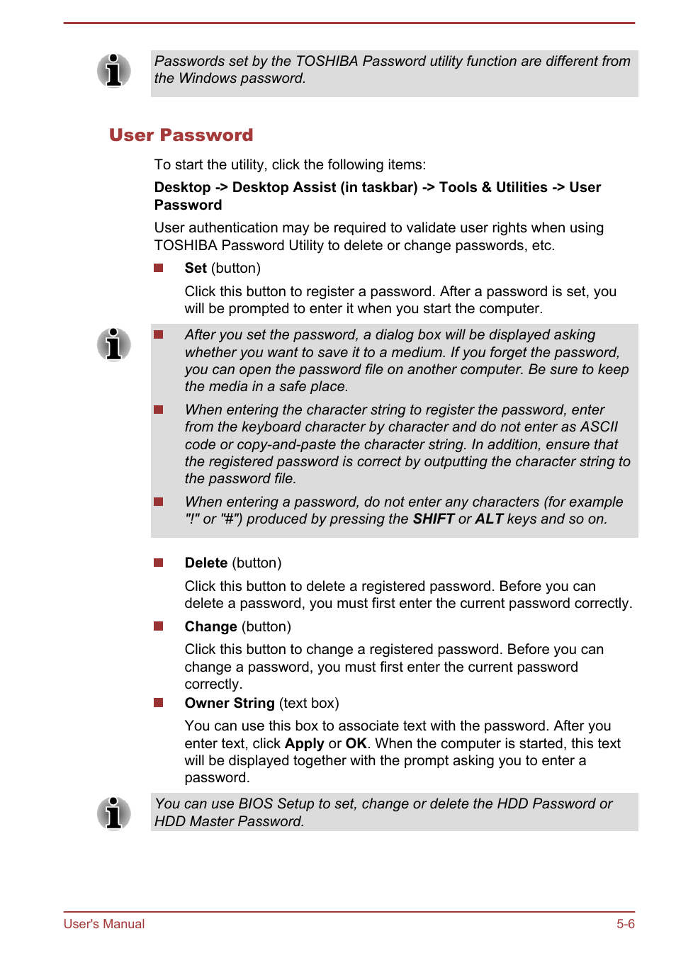 User password | Toshiba Satellite P845 User Manual | Page 108 / 145