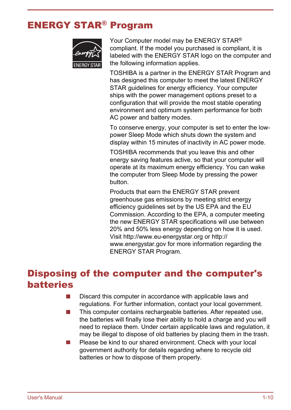 Energy star® program, Energy star, Program | Toshiba Satellite P845 User Manual | Page 14 / 145