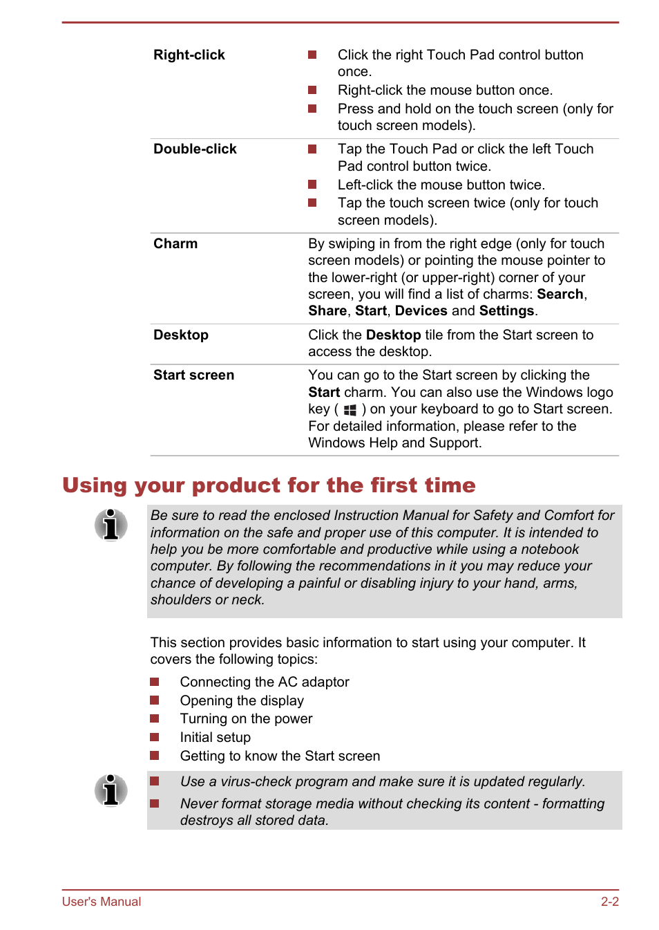 Using your product for the first time, Using your product for the first time -2 | Toshiba Satellite P845 User Manual | Page 31 / 145