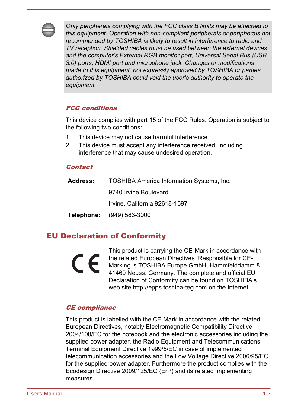 Eu declaration of conformity | Toshiba Satellite P845 User Manual | Page 7 / 145