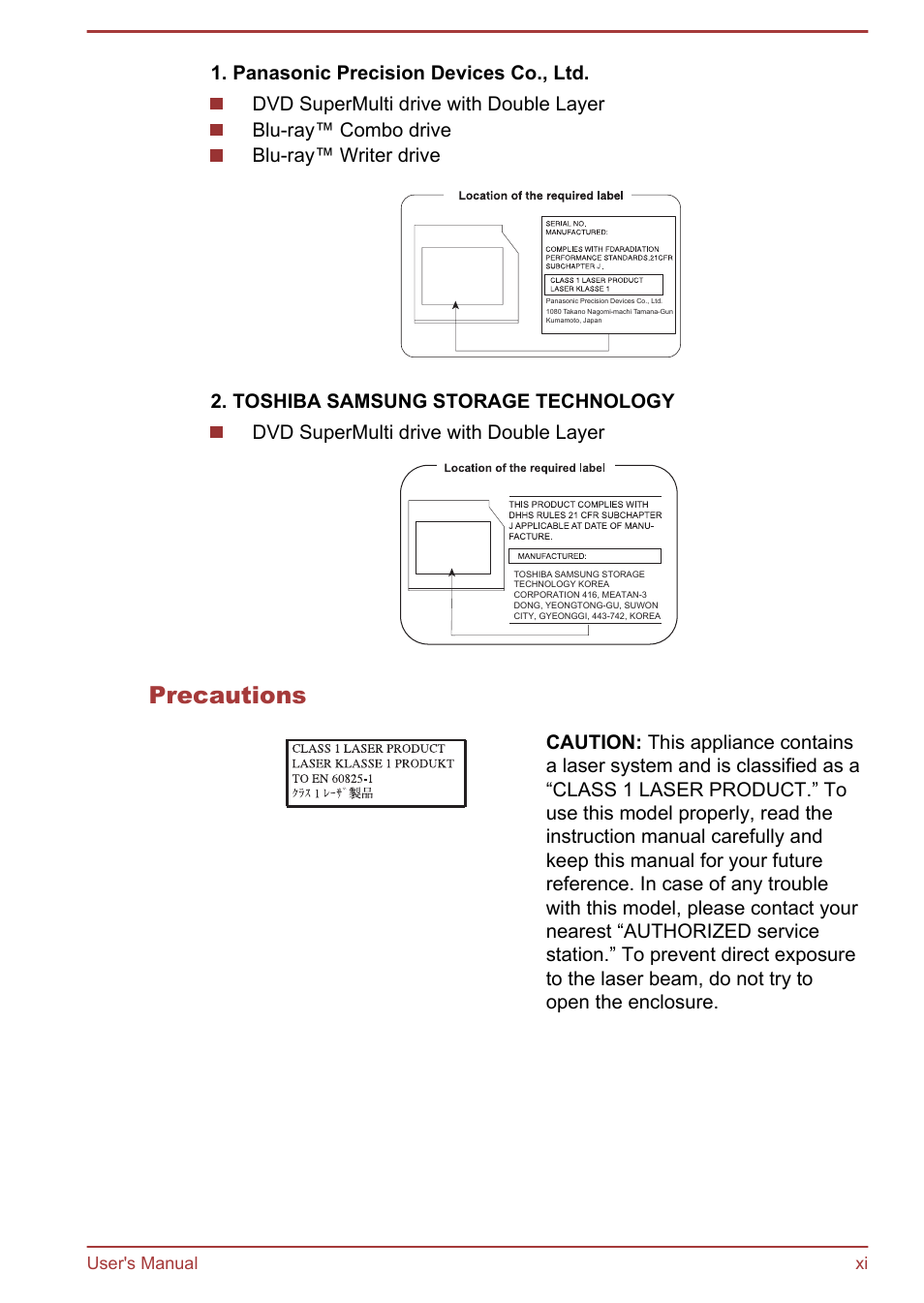 Precautions | Toshiba Satellite P845 User Manual | Page 11 / 157