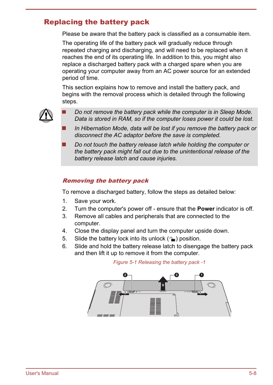 Replacing the battery pack, Section in | Toshiba Satellite P845 User Manual | Page 118 / 157