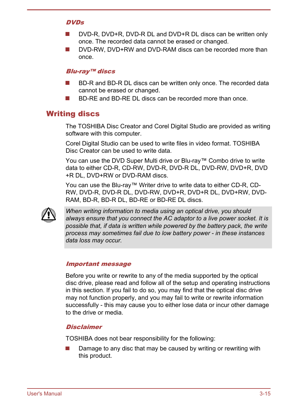 Writing discs | Toshiba Satellite P845 User Manual | Page 52 / 157