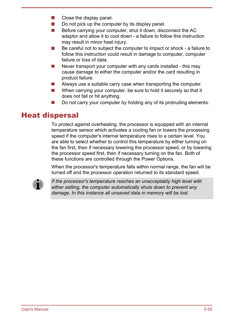 Heat dispersal, Heat dispersal -50 | Toshiba Satellite P845 User Manual | Page 87 / 157