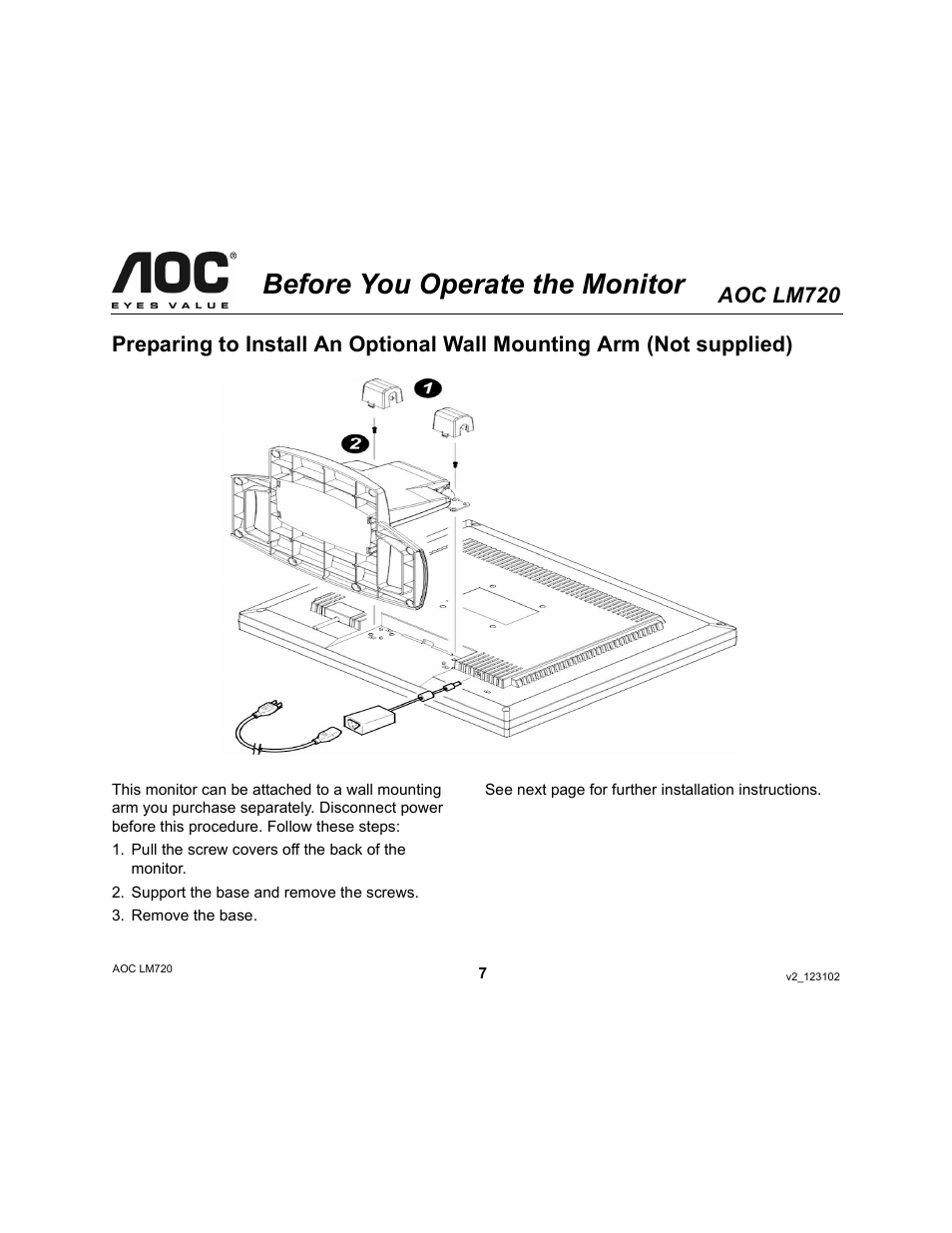 Before you operate the monitor, Aoc lm720 | AOC LM720 User Manual | Page 7 / 19