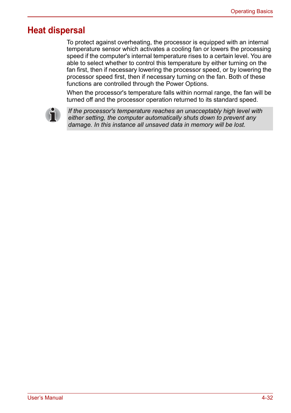 Heat dispersal, Heat dispersal -32 | Toshiba Satellite Pro L650 User Manual | Page 108 / 171