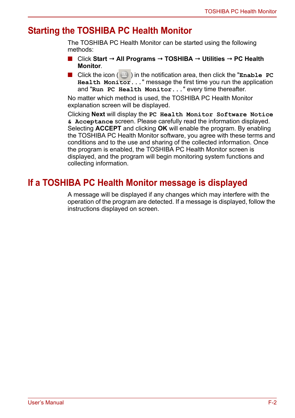 Starting the toshiba pc health monitor | Toshiba Satellite Pro L650 User Manual | Page 160 / 171