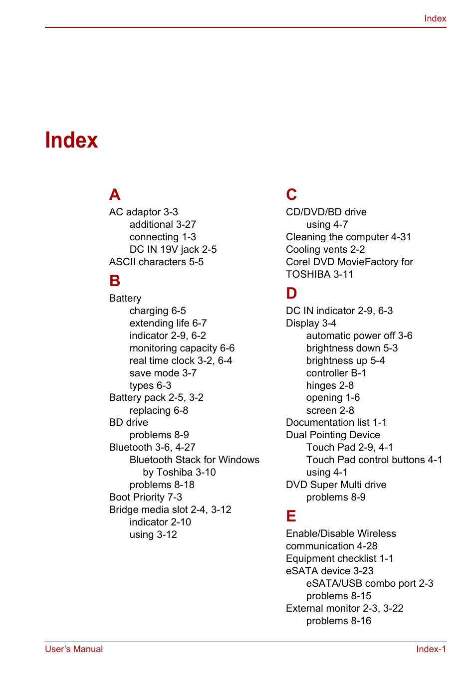 Index | Toshiba Satellite Pro L650 User Manual | Page 168 / 171