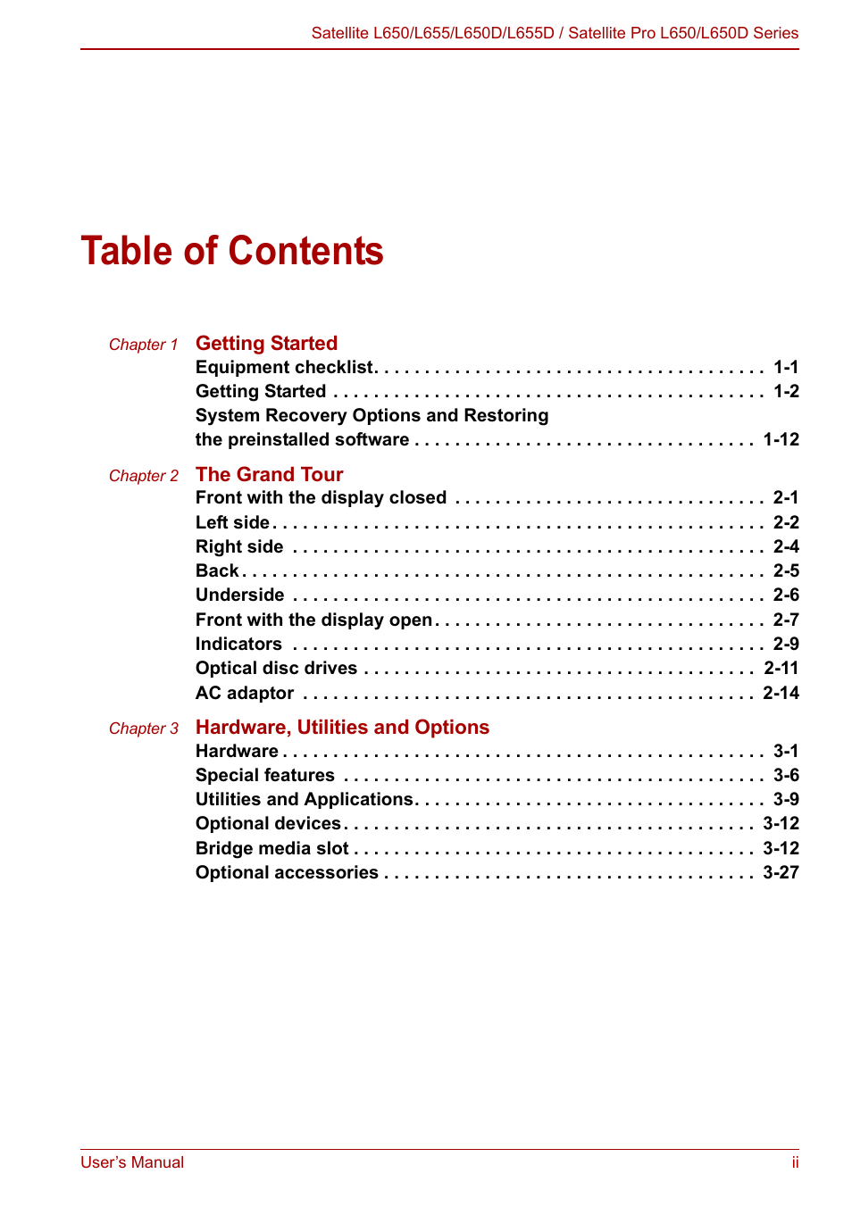 Toshiba Satellite Pro L650 User Manual | Page 2 / 171